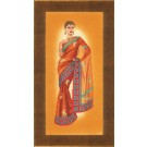 stickpackung indiase dame in oranje sari